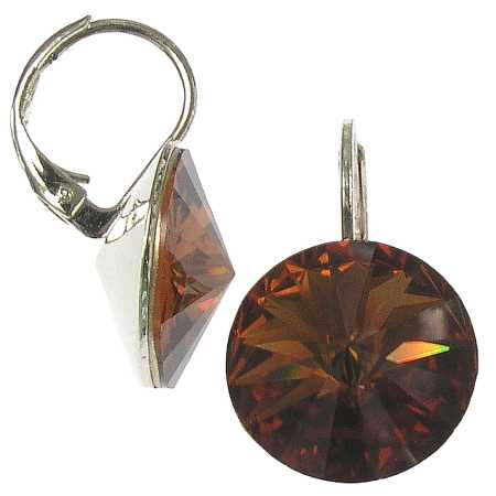 12mm Ohrringe mit Swarovski Kristall Rauch Topas Braun