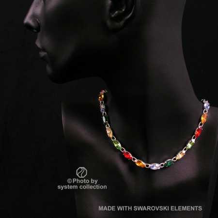 Navette Kette mit Swarovski Kristall: Vielfarben