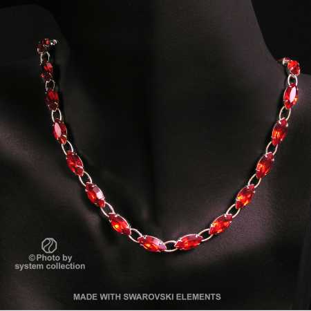 Navette Kette mit Swarovski Kristall: Siam Hell Rot