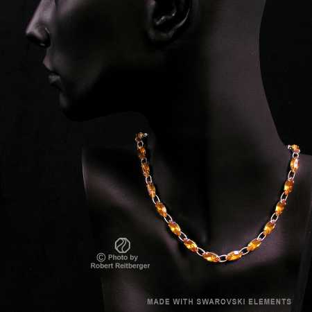 Navette Kette mit Swarovski Kristall: Topas, Braun