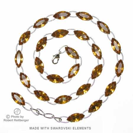 Navette Kette mit Swarovski Kristall: Topas, Braun