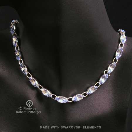 Navette Kette mit Swarovski Kristall: Saphir Hell