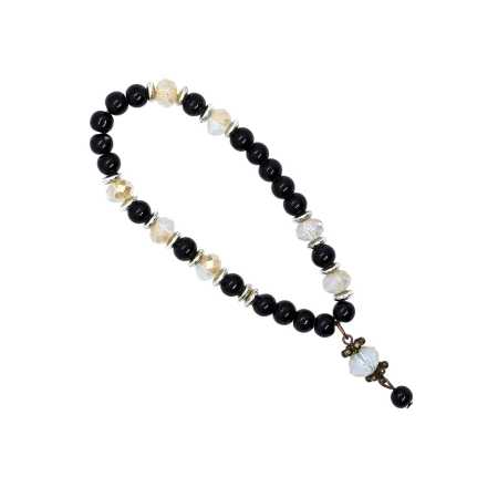 Armband mit schwarzen und transparenten Glasperlen