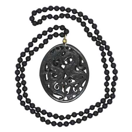 Schwarze Kette mit Pferd und Drachen Glücks Amulett