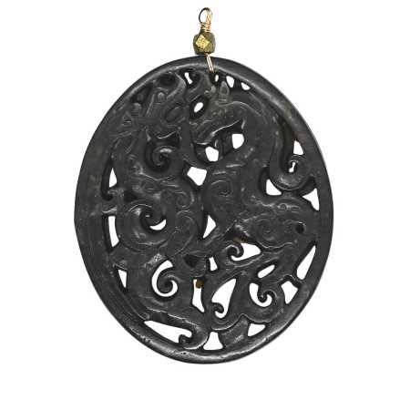 Schwarze Kette mit Pferd und Drachen Glücks Amulett