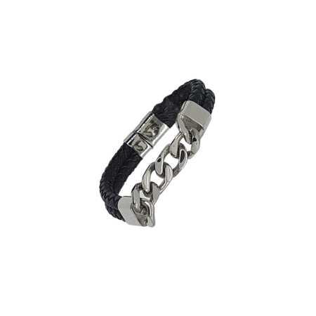 Geflochtenes Leder Metall Armband Schwarzzitton