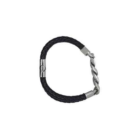 Geflochtenes Leder Metall Armband Schwarz