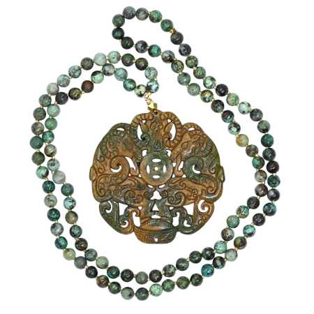 Braune Kette mit Glücks Drachen Amulett