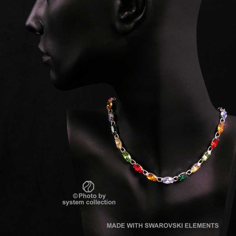 Navette Kette mit Swarovski Kristall: Vielfarben