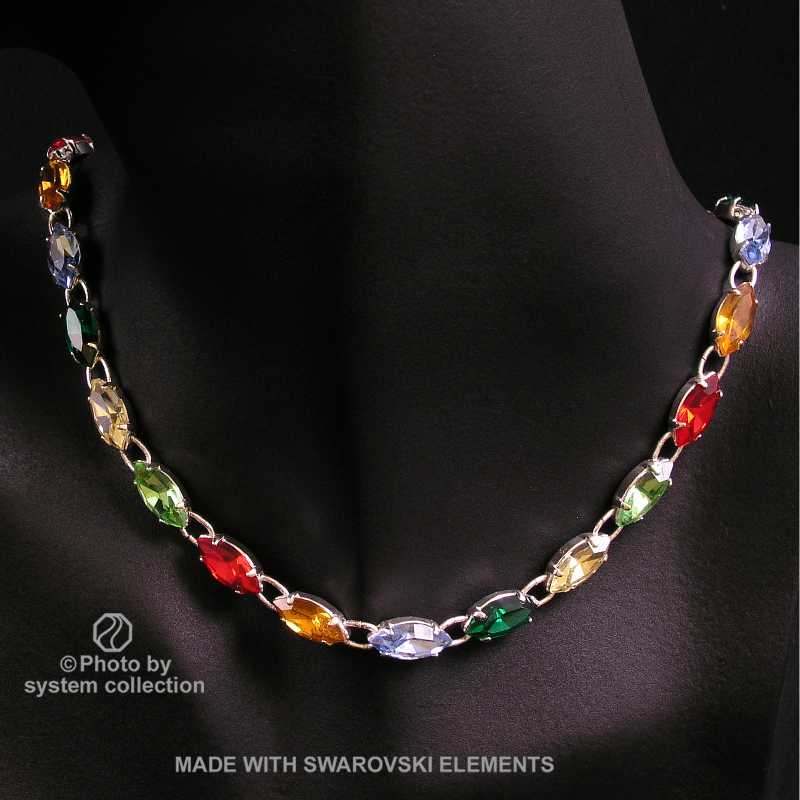 Navette Kette mit Swarovski Kristall: Vielfarben