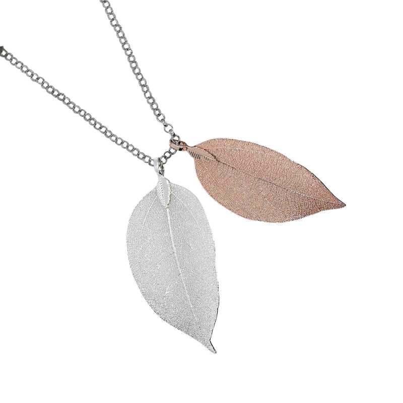 Silber- und Rose Goldfarbige Blatt Kette aus einem echten Blatt