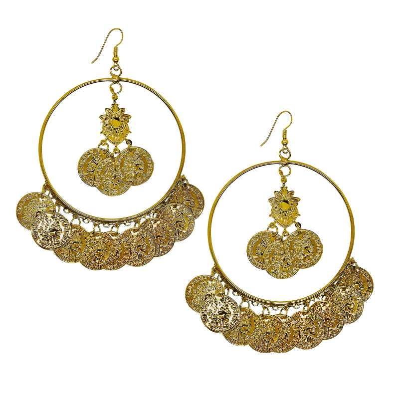 Messingfarbige Ohrringe mit geprägten Scheinmünzen