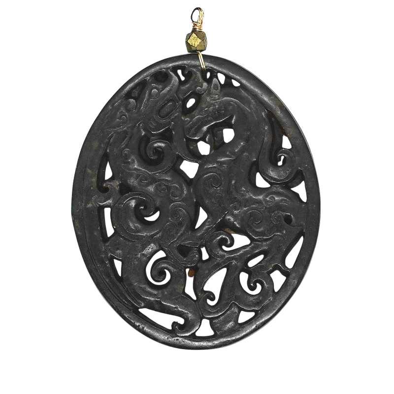 Schwarze Kette mit Pferd und Drachen Glücks Amulett