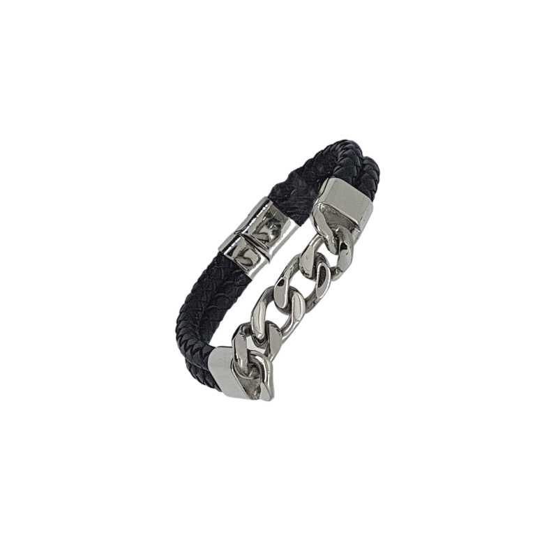 Geflochtenes Leder Metall Armband Schwarzzitton