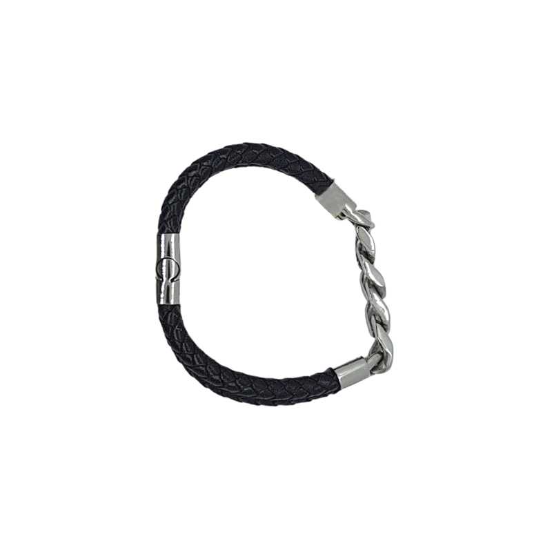 Geflochtenes Leder Metall Armband Schwarz