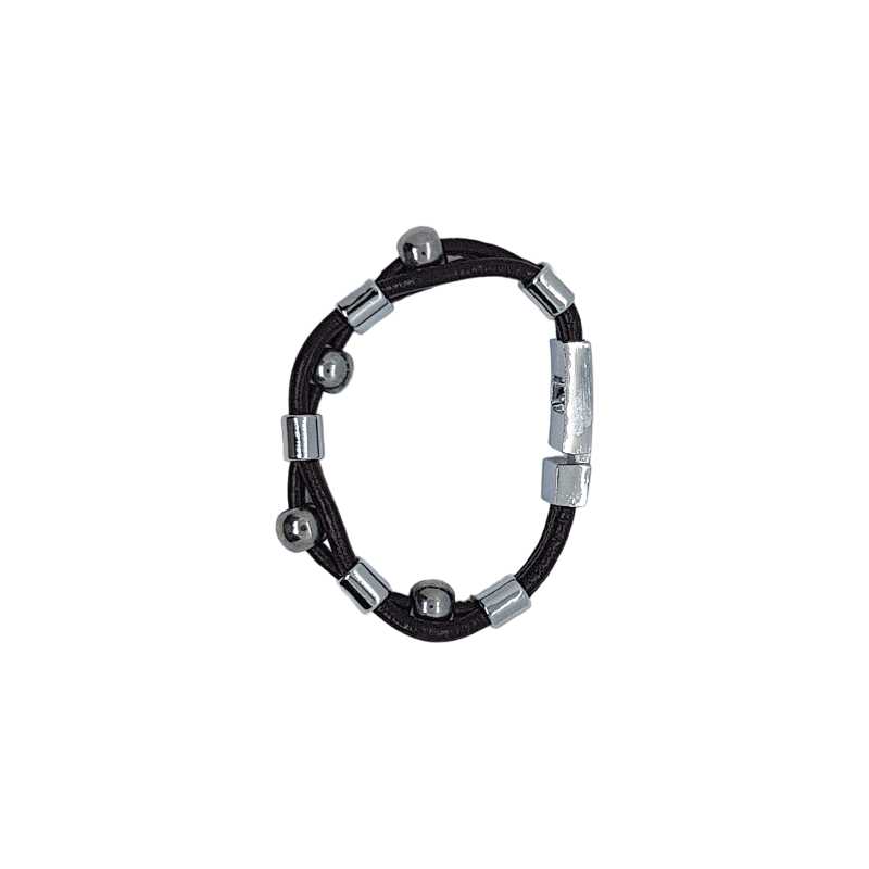 Leder Metall Armband Schwarz