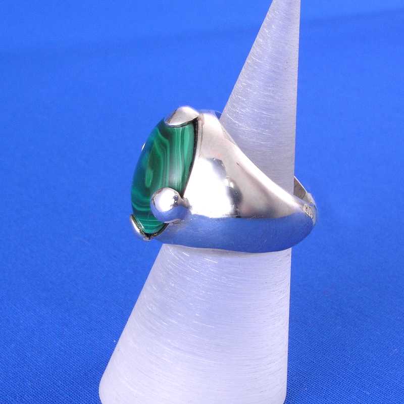 Runder grüner Malachit 925 Silberring