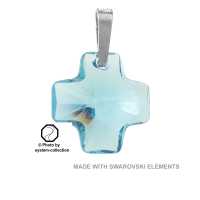 Kreuz Anhänger mit Swarovski® Kristall in der Farbe: Aquamarin