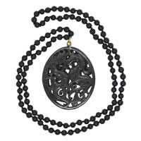 Schwarze Kette mit Pferd und Drachen Glücks Amulett