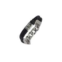 Geflochtenes Leder Metall Armband Schwarzzitton